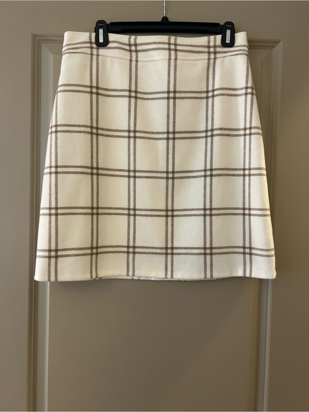 J. Crew Factory Cream Plaid A-Line Skirt with Taupe Windowpane